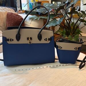 Chic Blue and Gray Satchel Set